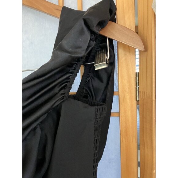 Amanda Uprichard Black Silk Mini Cocktail Dress Short Sleeve Ruffle Front, Small - Picture 2 of 10